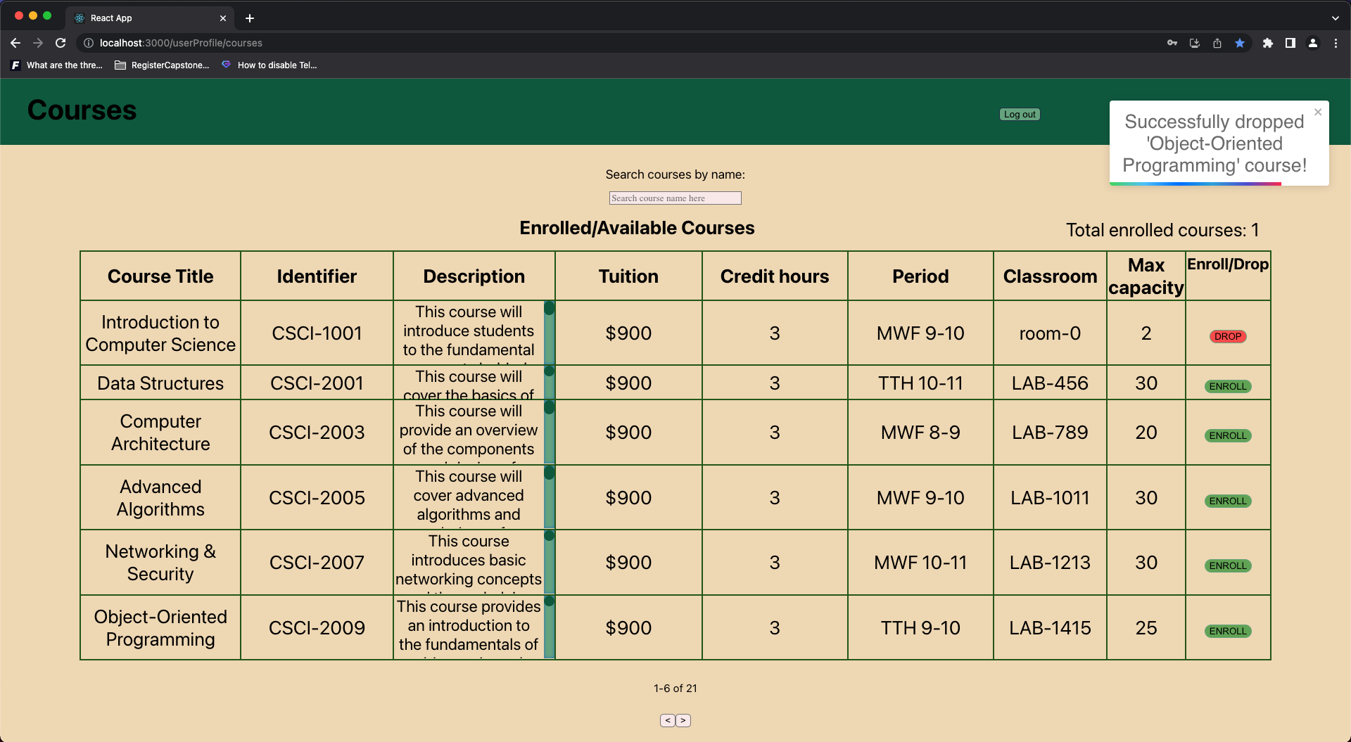 student schedule